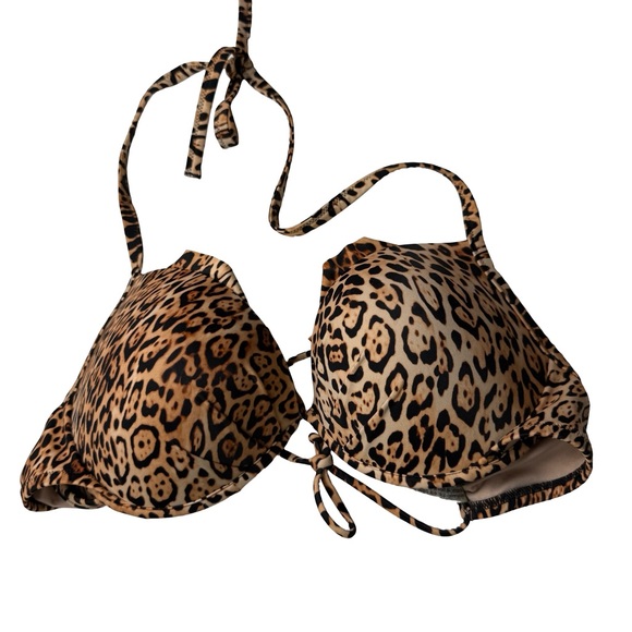Victoria's Secret Cheetah Bikini Top 36D Black Bottom L Beach 2 Piece String Y2K - Picture 2 of 10